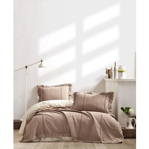 Set cuvertura de pat dubla Pique, 3 piese, 220x240 cm, 100% bumbac Jacquard, Saheser, Tziana, bej imagine