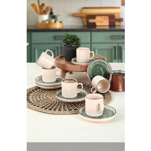 Set cesti de cafea, Keramika, 275KRM1860, Ceramica , Nu absoarbe apa, Crem / Verde imagine