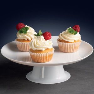 Platou cu picior pentru tort Lily, Ambition, 32 cm, sticla, alb imagine