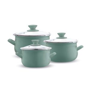 Set oale emailate 6 piese, Emalia Olkusz, 16 cm/18 cm/20 cm, 2 L/2.8 L/3.2 L, otel/sticla, verde imagine