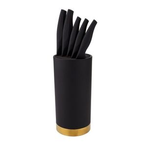 Set 5 cutite si suport Royal, Ambition, 16x11.5x36 cm, otel, negru/auriu imagine