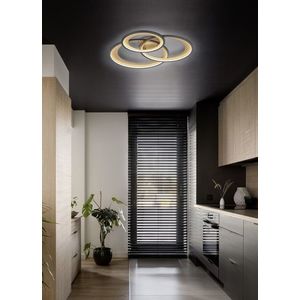 Plafoniera Granada, TRIO, 71.5x63.5x10.5 cm, 36W, 1x SMD, metal, negru mat/auriu imagine