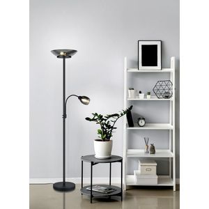 Lampadar Gerry, RL, 34x180 cm, 18W/10W, 2x E27, 1x E14, metal, negru mat/gri imagine