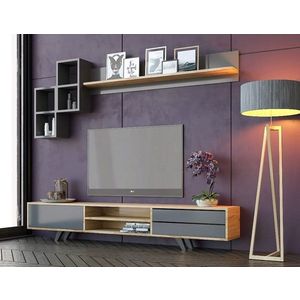 Comoda TV, Rabi, Rb-046, 180x45x40 cm, PAL, Antracit / Stejar imagine