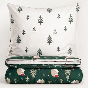 Lenjerie de pat pentru o persoana Erizo, Homla, 2 piese, 140x200 cm, microfibra din poliester, alb/verde imagine