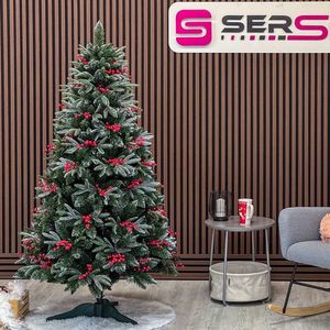 Brad artificial Sersimo, Miahelene Elite, verde nins cu merisoare, Mix 2D+3D, 180 cm imagine