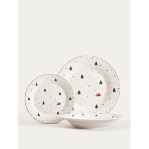 Serviciu de masa 12 piese Zaphira, Homla, portelan, alb/verde imagine