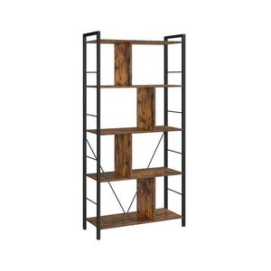 Biblioteca cu 5 rafturi, Vasagle, Industrial Living, 74x30x150 cm. PAL/otel, maro imagine