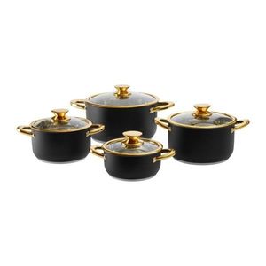 Set oale 8 piese Royal, Ambition, 16 cm/18 cm/20 cm/24 cm, otel/sticla, negru/auriu imagine