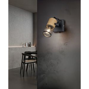 Aplica de perete Tosh, TRIO, 9x13.7 cm, 15W, 1x E14, metal, negru mat/natur imagine