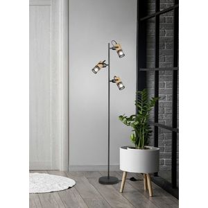 Lampadar Tosh, TRIO, 23x150 cm, 15W, 3x E14, metal, negru mat/natur imagine