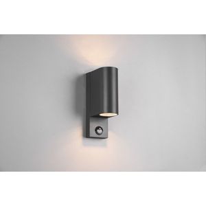 Aplica de perete rotunda pentru exterior cu senzor Roya, TRIO, 7x11.6x22 cm, 35W, 2x GU10, aluminiu, antracit imagine