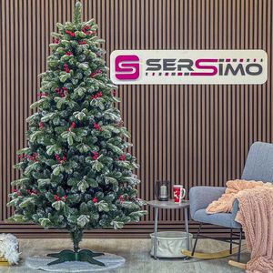 Brad artificial Sersimo, Alexima Elite, verde nins cu merisoare, Mix 2D+3D, 200 cm imagine