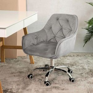 Scaun de birou Flossi, Homla, 55.5x54.5x80/90 cm, metal/catifea din poliester, gri imagine