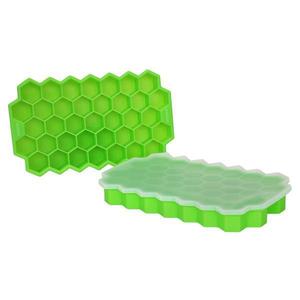 Set 2 tavi din silicon pentru gheata amXea Honey Verde, forma hexagon, 37 cuburi gheata, capac imagine