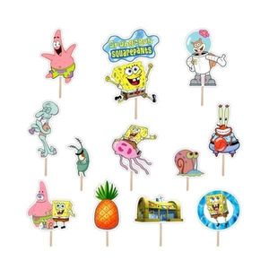 Set accesorii brioșe/ tort, 12 buc, tematica SpongeBob, Photo Paper Glossy imagine