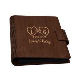 Guestbook de nunta, inimi, Album foto din lemn personalizat, Maro, A5, Piksel, pix si lipici stick inclus imagine