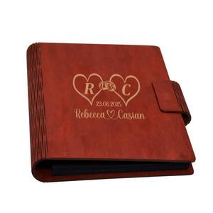 Guestbook de nunta, inimi, Album foto din lemn personalizat, Rosu, A5, Piksel, pix si lipici stick inclus imagine