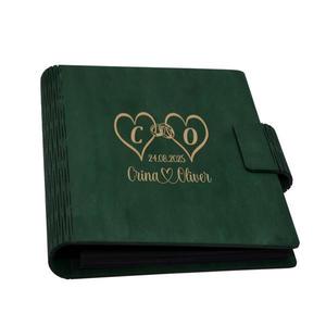 Guestbook de nunta, inimi, Album foto din lemn personalizat, Verde inchis, A5, Piksel, pix si lipici stick inclus imagine