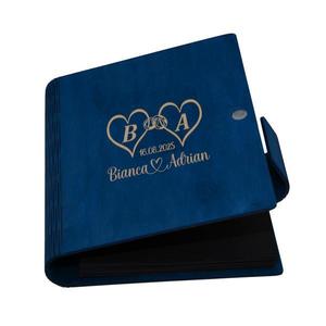 Guestbook de nunta, inimi, Album foto din lemn personalizat, Albastru, A5, Piksel, pix si lipici stick inclus imagine