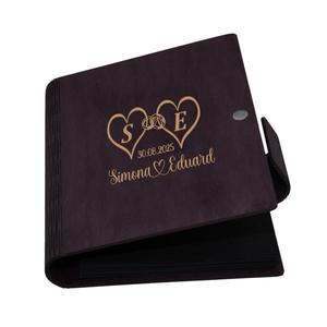 Guestbook de nunta, inimi, Album foto din lemn personalizat, Mov, A5, Piksel, pix si lipici stick inclus imagine