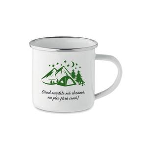 Cana metalica 200 ml, Piksel, cu strat emailat, alb, cu mesaj, munte, drumetie imagine