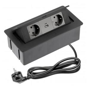 Priza incorporabila in blat Soft, cu 2 prize Schuko si 2 porturi incarcare USB tip A+C, finisaj negru imagine