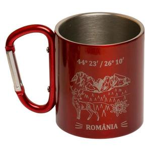 Cana cu carabiniera Mountain Adventure, 150 ml, rosu, metal, pentru calatorii si drumetii imagine
