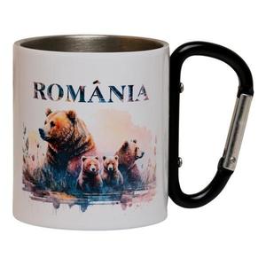 Cana cu carabiniera Bear Family, 150 ml, negru, metal, pentru calatorii si drumetii imagine
