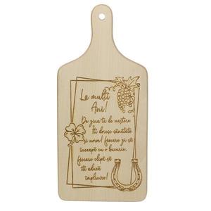 Tocator La multi Ani!, dreptunghiular, lemn, cu maner, 30 x 14 cm imagine