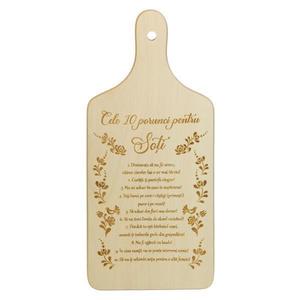 Tocator Cele 10 porunci pentru Soti. Dreptunghiular, lemn, cu maner, 30 x 14 cm imagine
