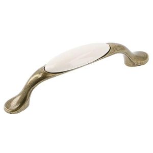 Maner vintage cu insertie ceramica alba, finisaj auriu antichizat, L: 125 mm imagine