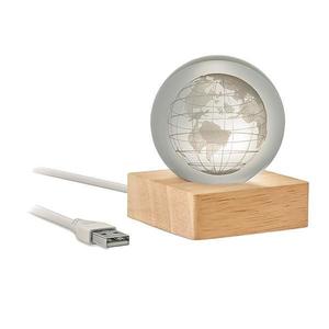 Lampa de birou, glob din sticla, 3D, Led Lampa de veghe, Piksel, suport din lemn, incarcare USB imagine