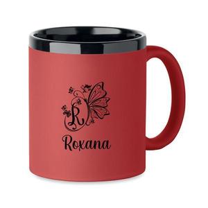 Cana din ceramica cu invelis soft touch, Rosu, 300 ml, personalizata, Piksel, interior negru imagine
