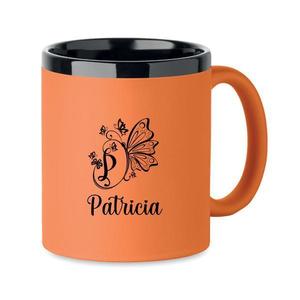 Cana din ceramica cu invelis soft touch, Portocaliu, 300 ml, personalizata, Piksel, interior negru imagine