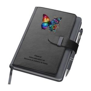 Agenda A5 gri, Piksel, cu buzunar si suport carti de vizita, dictando, Fluture imagine