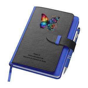 Agenda A5 albastra, Piksel, cu buzunar si suport carti de vizita, dictando, Fluture imagine
