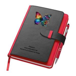 Agenda A5 rosie, Piksel, cu buzunar si suport carti de vizita, dictando, Fluture imagine