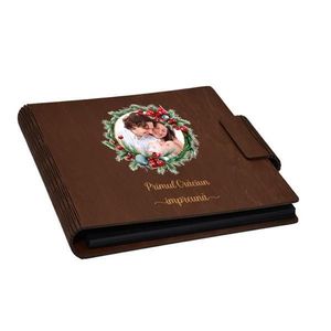Album foto, coperta lemn, personalizat, Primul Craciun impreuna, Maro, Piksel, 22x22 cm imagine