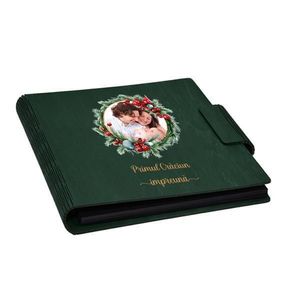 Album foto, coperta lemn, personalizat, Primul Craciun impreuna, Verde, Piksel, 22x22 cm imagine
