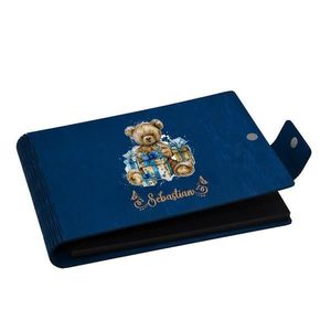Album foto A5 personalizat, din lemn, Albastru, Piksel, GuestBook, Caiet amintiri copii, Ursulet imagine