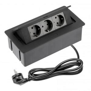 Priza incorporabila in blat Soft, cu 3 prize Schuko, finisaj negru imagine