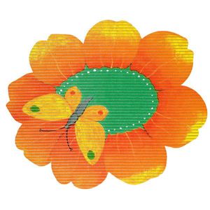 Covoras baie antiderapant oval, 67x73cm, spuma PVC, floare cu fluture, 3D, multicolor imagine