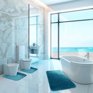 Covoras baie antiderapant Ibisco, model cu umbre, albastru verzui, 50x80 cm imagine