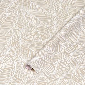 Autocolant mobila, crem, model frunze albe stilizate, 67.5cmx2m, d-c-fix, Blado imagine