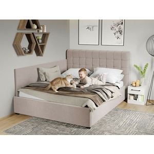 Pat Tapitat de colt Rivo cu somiera fixa Bej-Swing 2 140x200 imagine