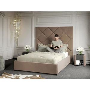 Pat Tapitat cu Panou 191x170 C2 Dubai cu somiera fixa Bej - Velluto 3 140x200 imagine