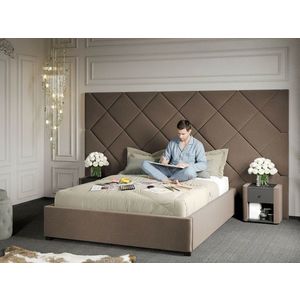 Pat Tapitat cu Panou 305x171 C4 Dubai cu somiera fixa Cappuccino - Velluto 29 140x200 imagine