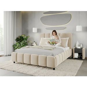 Pat Tapitat Bari cu somiera fixa Crem - Velluto 2 120x200 imagine