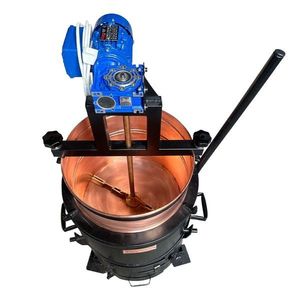 Cazan 60 litri cupru, magiun, zacusca, gem, basculant, cu focar pe lemne și amestecator electric imagine